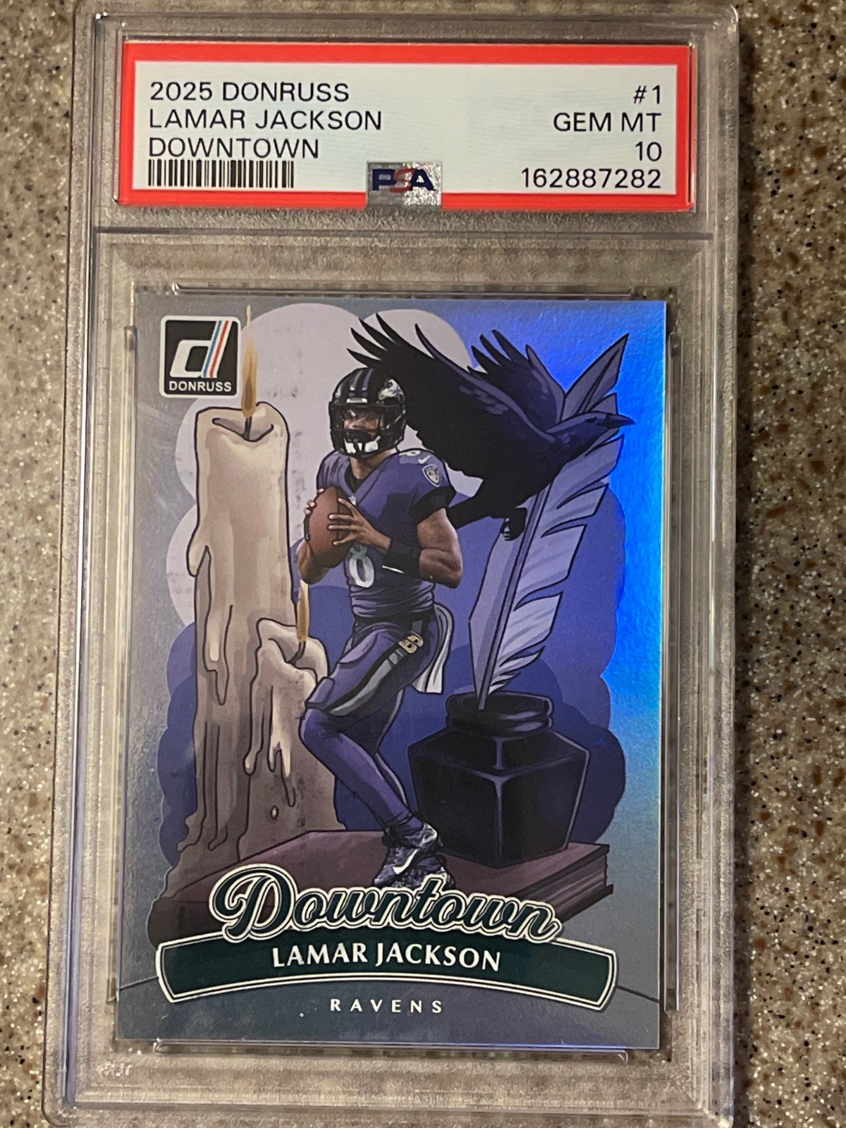 2025 Panini Donruss Lamar Jackson Downtown! Case Hit SSP #1 PSA 10 Gem Mint MVP!
