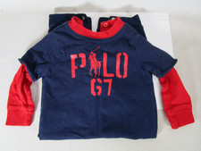 Ralph Lauren Polo 67 Red Navy Baby Romper Bodysuit 6M Long Sleeve Snap Infant