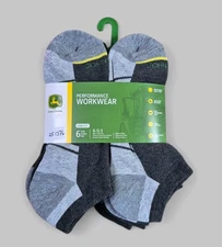 JOHN DEERE Mens Socks Low Cut Work Cushion Arch Support 6 Pair Shoe Size 6-12.5