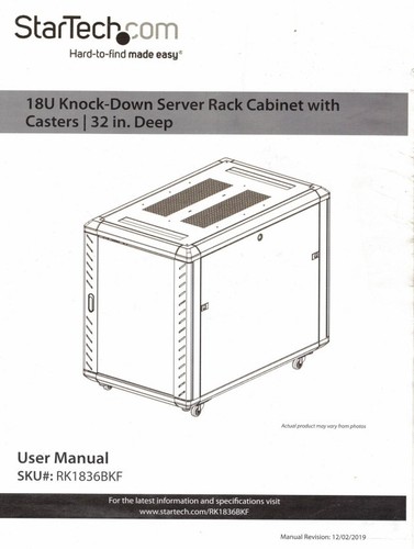 Startech RK1836BKF Knock-Down Server Rack Cabinet w Casters, 32
