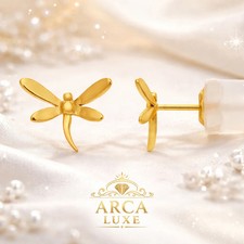 14K Yellow Gold Dragonfly Stud Earrings   Solid Gold Post Earrings