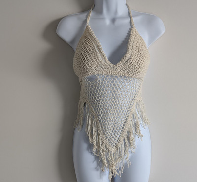 Y2K Crochet Halter Top Womens XS Coastal Cowgirl Festival Beach Babydoll Rue 21