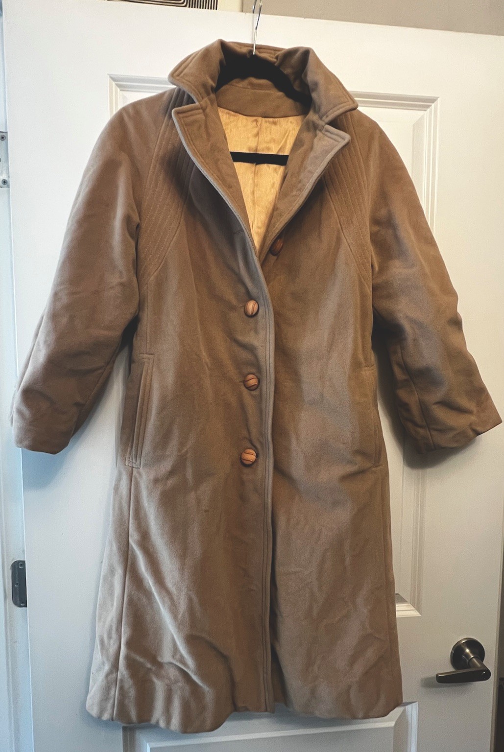 Vtg Handmade Cashmere Trench Coat Brown Belted Coat M/L USA Minimalist