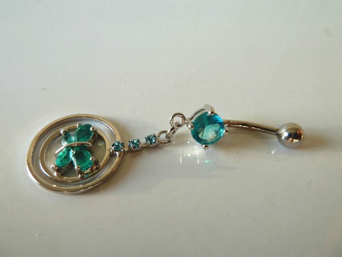 Anillo para el vientre colgante/barra, 316L quirúrgico/circonita cúbica (claro/rosa/azul) joyería corporal/perforación - Imagen 7 de 11