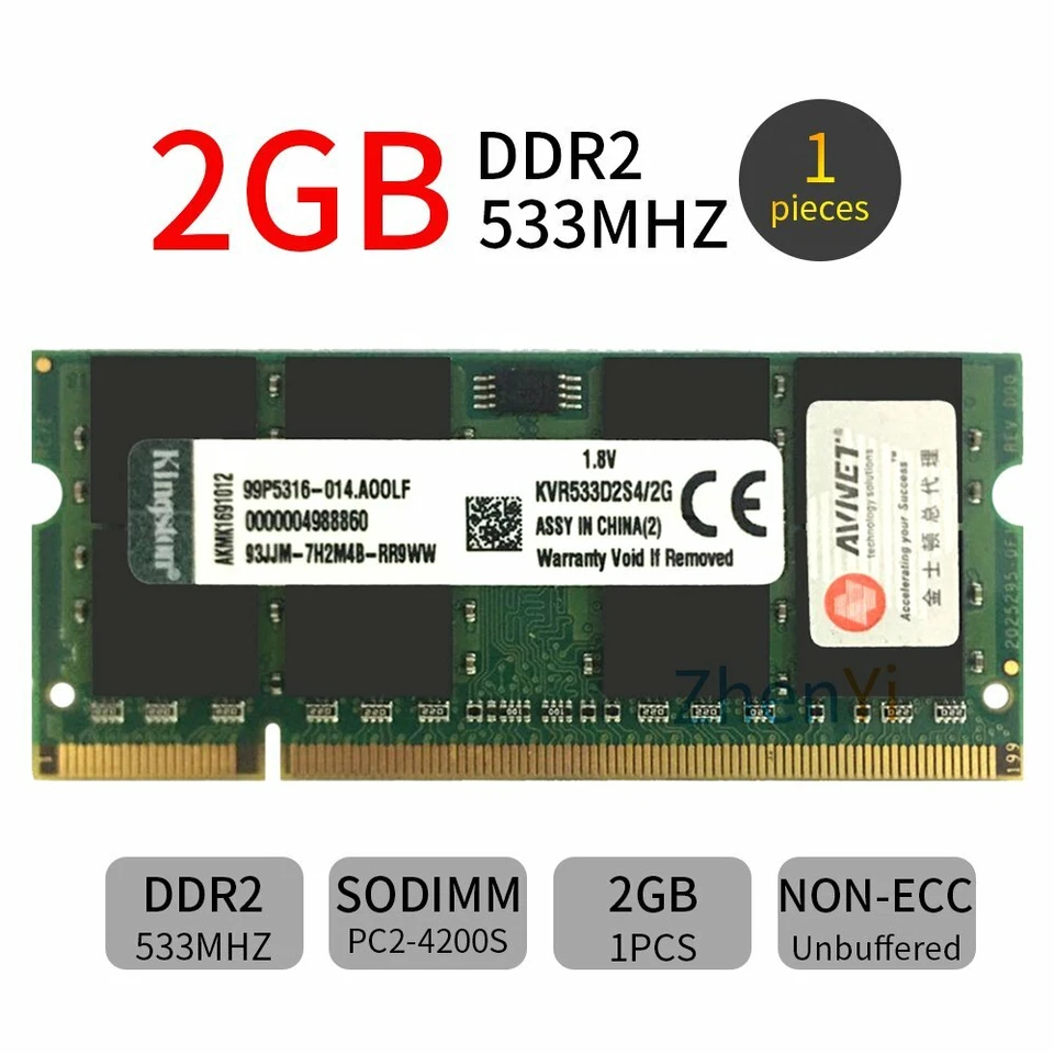 2GB DDR2 533MHz KVR533D2S4/2G 1.8V PC2-4200S Laptop SODIMM RAM For Kingston BT - Image 2 of 4