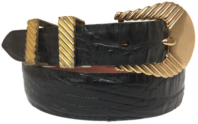 Women's Black Genuine Alligator Crocodile Skin Belt Dress Western Size 30 USA