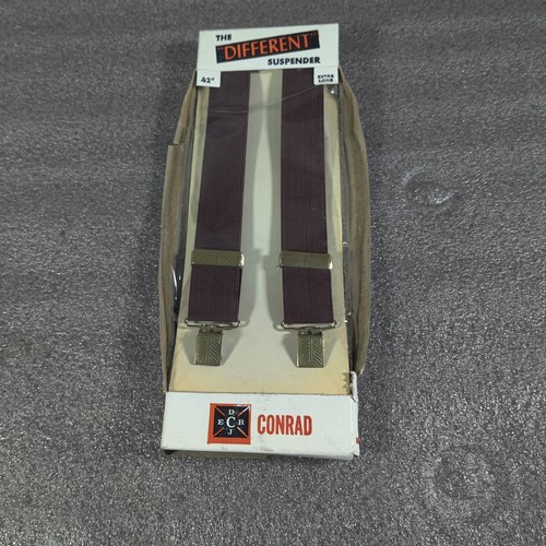 Vintage Men Suspenders Brown Extra Long 42 inch Gold Clip Elastic Conran - Bild 1 von 4