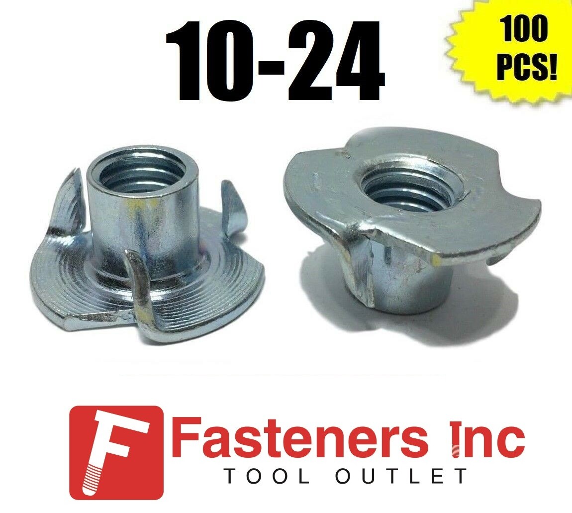 (Qty 100) 3 Prong T-Nut 10-24 x 5/16" (Tee Nut) Zinc Plated