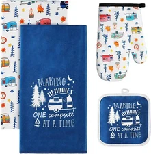 4 Pcs Camping Dish Towels Pot Holders Oven Stylish Style, Blue Style 