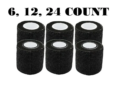 6/12/24PCS Individual Wrap Tattoo Sensi-Wrap Self Adherent 2" X 5 Yards BLACK