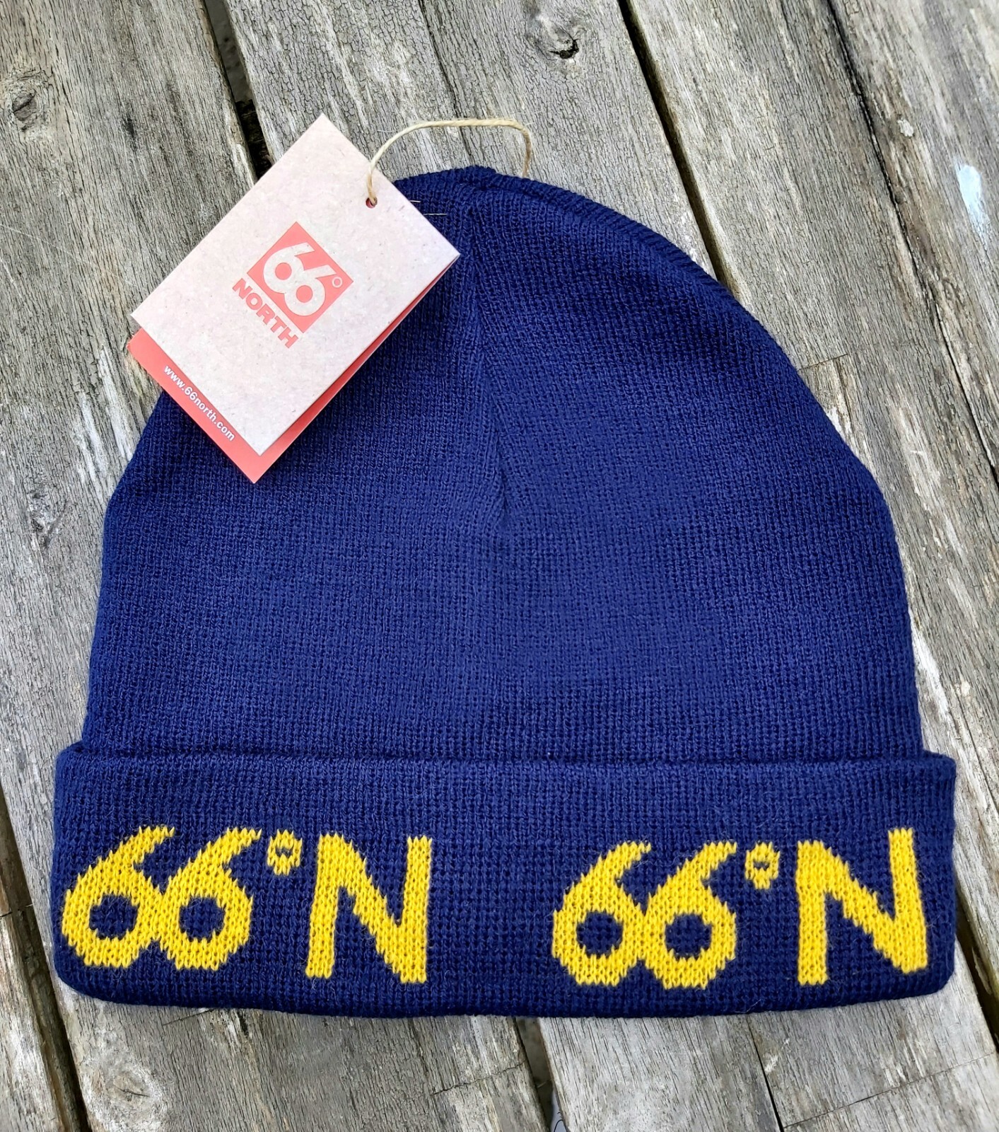 Genuine 66 NORTH ICELAND Navy / Yellow Logo Cuff BEANIE Hat UNISEX Tags
