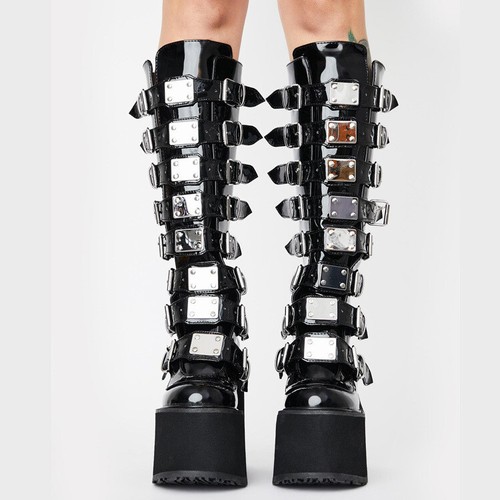 Womens Round Toe Knee High Boots Punk 