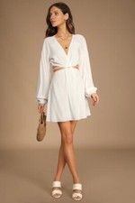 Lulus Cutout Mini Dress Long Sleeve Top White  S Small Women New $79 Retail