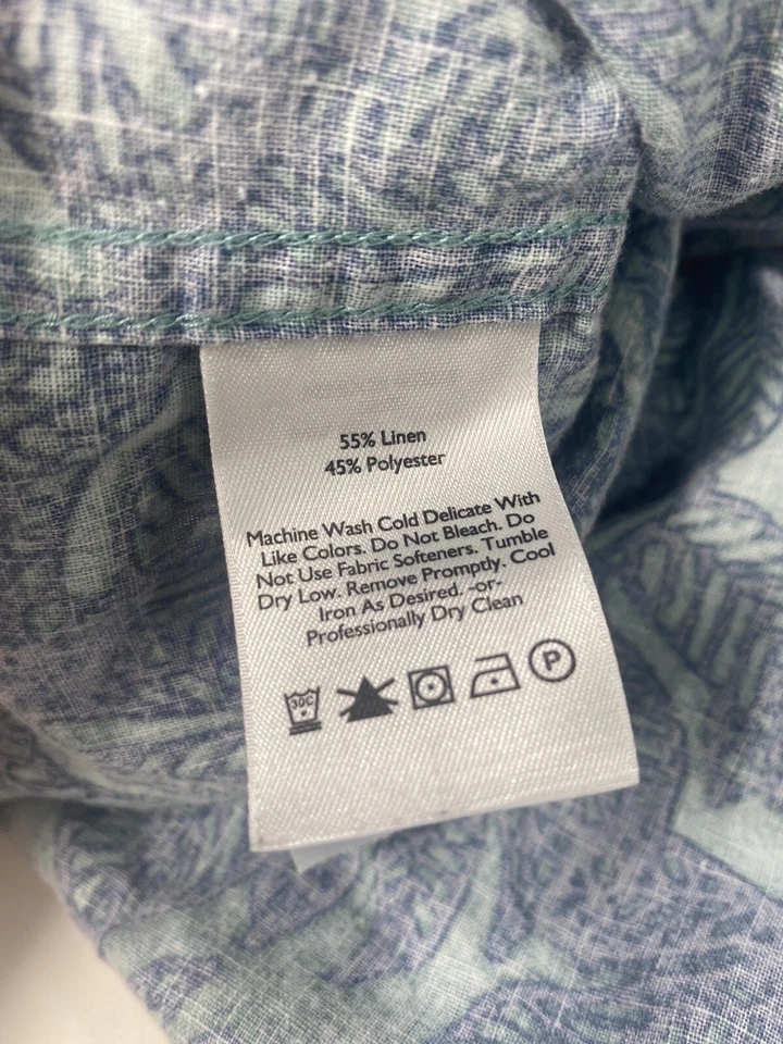 Eddie Bauer Calce Clásico Hawaiano Para Hombres Grande Azul Floral Lino Aloha Playa Moderno Foto 4 de 4