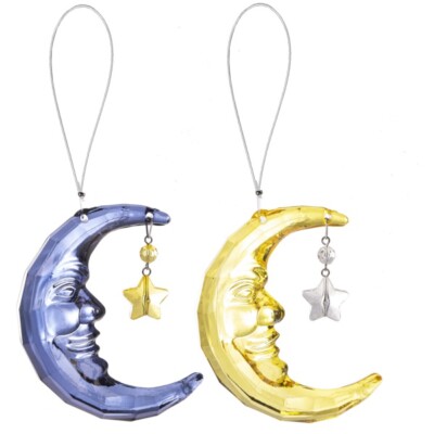 Ganz Crystal Expressions Smiling MOON w/STAR Acrylic Ornament Pick Blue r Yellow