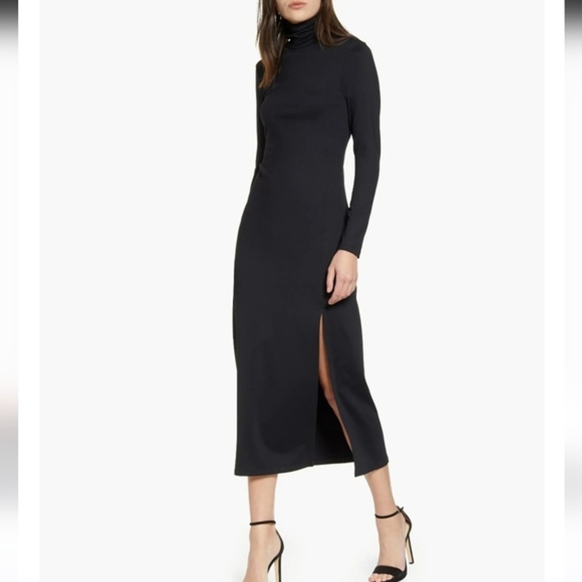 turtleneck long dress with slits Give It A Rest Turtleneck Side Slit Bodycon Maxi Dress W. Tie 4X: 26-28 / Black at Rebdolls