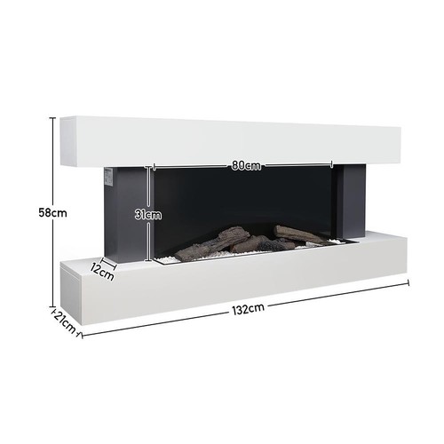 Electric Wall Mounted Fire Large LED Fireplace White Suite Modern Heater 7 Flame - Picture 3 of 10
