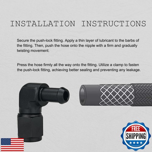 10AN Female to 3/8 Barb 90 Degree Hose Fitting Adapter Swivel Aluminum Black, - Picture 3 of 5