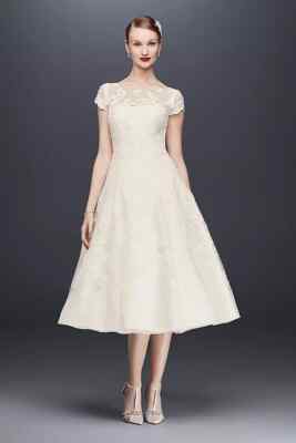 Wedding Dress, Ivory Calf-length, Used, David's Bridal, Size 2, No alterations