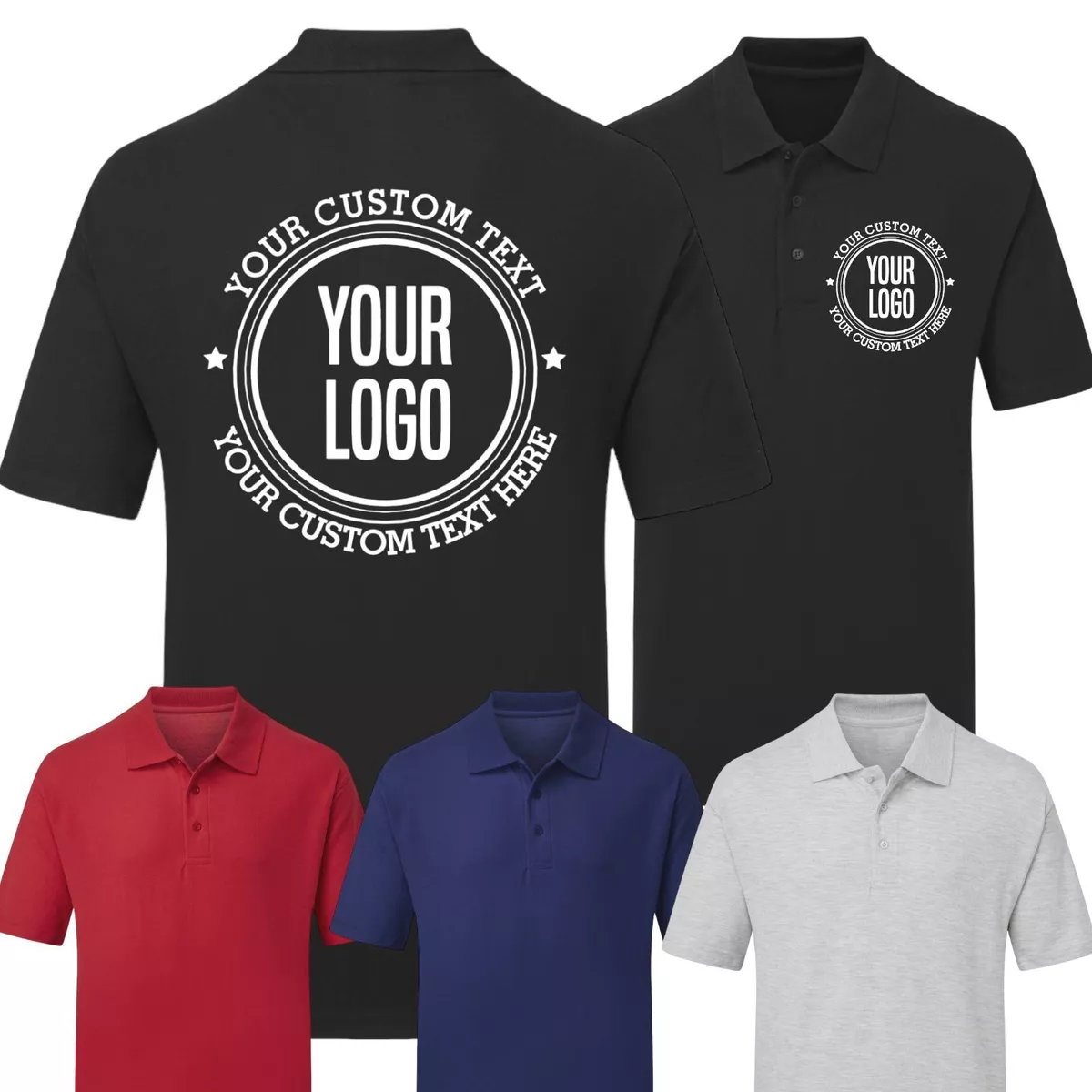 Personalised Custom Printed Polo Shirt Your Text Logo Unisex Workwear  Company