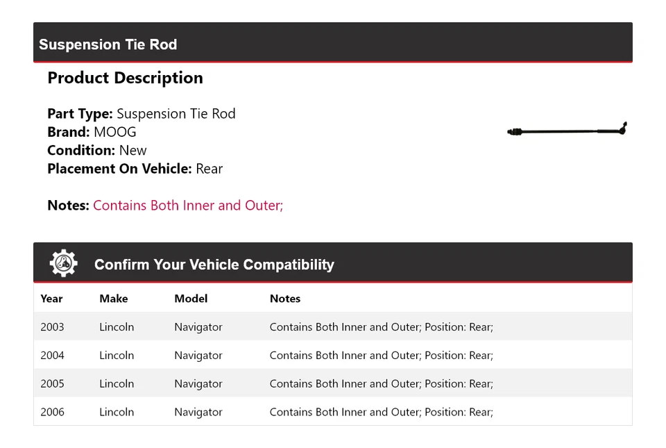 Barra de amarre trasera para Lincoln Navigator 2003-2006 MOOG 2003 2004 2005 2006 Foto 2 de 4