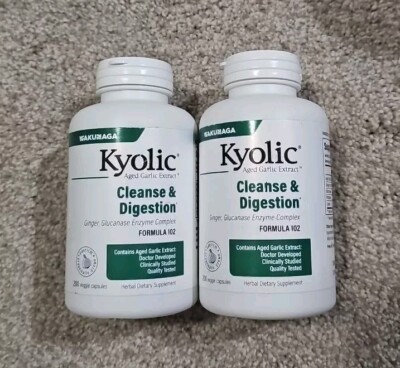 X2 Lot- Kyolic #102 Aged Garlic Extract Cleanse & Digestion 200 Caps Each 11/26