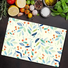 Tempered Glass Worktop Saver Mountain Ash Floral Watercolour 80x52