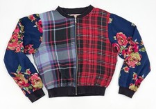 Zoe  Rose Sweater Girls Medium Plaid Long Sleeve Full Zip Henley Loose Floral