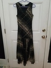 Women Black with Gold Lines Design Spring Summer Dress