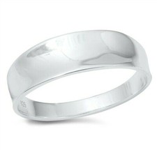 Concave Band Ring Genuine Sterling Silver 925 Rhodium Plated Height 6 mm Size 5