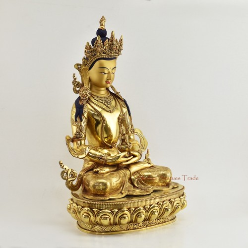 Exquisita estatua de cobre Aparmita/Tsepame tallada a mano dorada de 24 quilates Nepal - Imagen 2 de 4