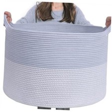 Large Rope Baskets for Organizing, 21.7 x 13.8 Blanket Storage Blue  White