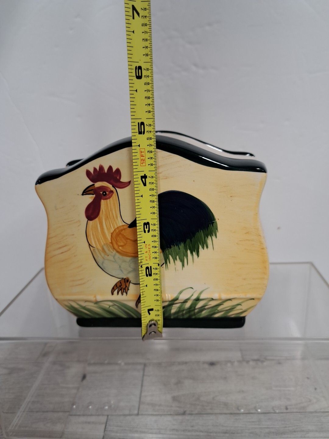 Vintage Farmhouse Rooster Kitchen Ceramic 7" Utensil / Napkin Holders Country