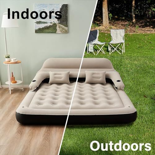 Size Air Mattress with Headboard and Pillows, Blow Up Bed Inflatable