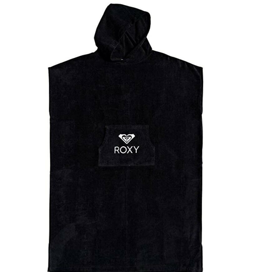 ROXY WOMENS PONCHO STAY MAGICAL BLACK HOODED BEACH