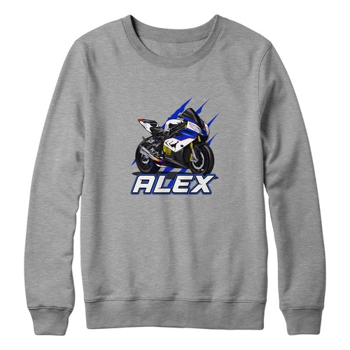 Personalised Blue Motorcycle Sweatshirt Boys Birthday Boy superbike race moto... - Picture 8 of 11