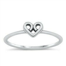 Heart Ring Genuine Solid Sterling Silver 925 Oxidized Face Height 5 mm Size 9
