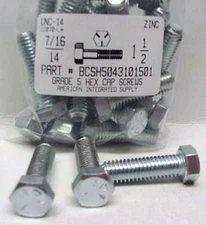 7/16-14x1-1/2 Hex Head Cap Screws Grade 5 Steel Zinc Plated (5)