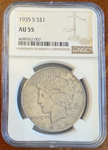 1935 S NGC AU55 Peace Silver Dollar