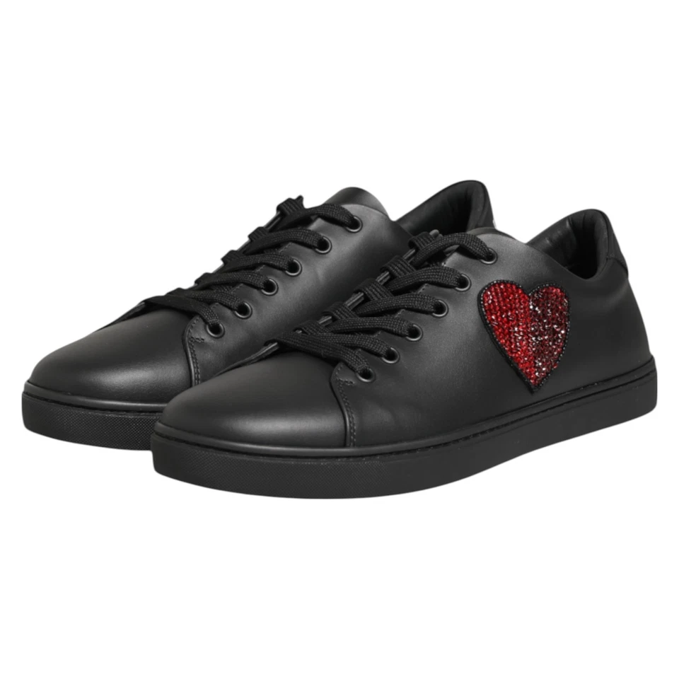 Chaussures DOLCE & GABBANA baskets en cuir noir cœur cristal EU39 / US8.5... - Photo 1/4