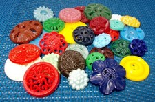 Vintage Celluloid Plastic Housedress Buttons Flowers 40s 50s Colorful Lot of 30