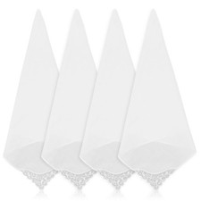4 Pcs White Soft Cotton Handkerchiefs for Women - 11 inch Embroidered Lace El...