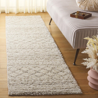 Arizona Shag Runner Rug 2'6'' x 14', Ivory & Beige, Non-Shedding, Easy Clean