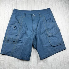 AFTCO Fishing Shorts Men 34 Teal Blue Outdoor Hiking Utility Cargo Stretch Nylon