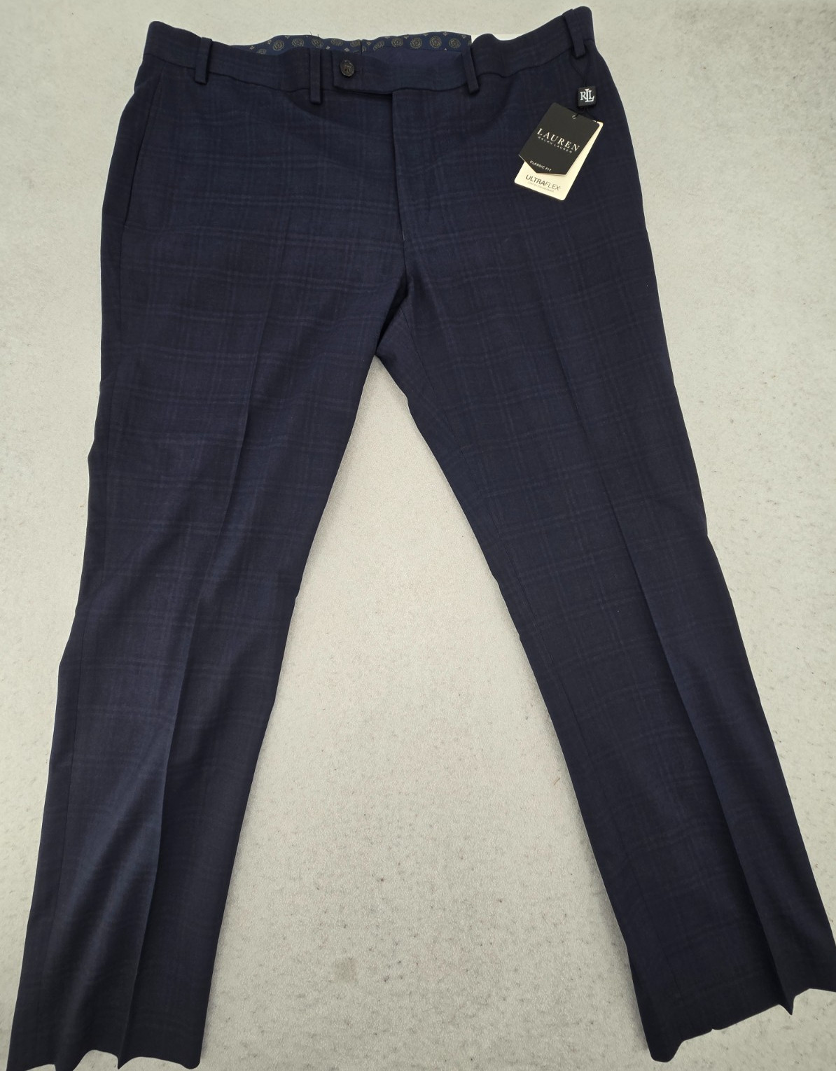 Lauren Ralph Lauren Dress Pants 40X30 Blue Plaid Ultraflex Wrinkle Resistant Men