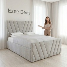 Image of V Line Upholstered Velvet Ottoman Bed with Gas Lift, Double & King