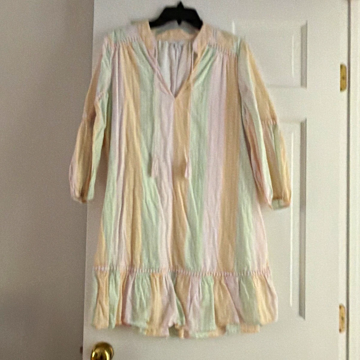 women extra fine cotton a-line striped 3 4 sleeve dress Uniqlo