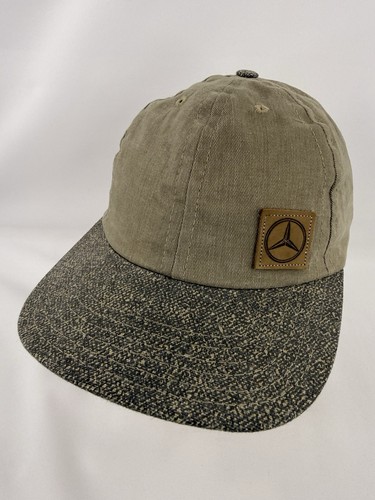 Mercedes-Benz Leather Strapback Hat Tan Gray Speckled Brim Made USA