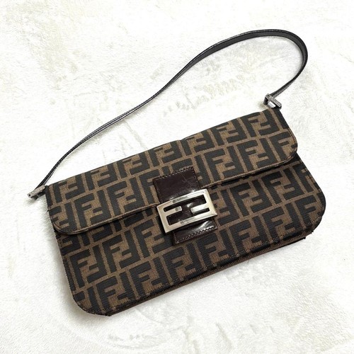 Fendi Zucca Mamma Baguette Handbag Brown Silver Hardware