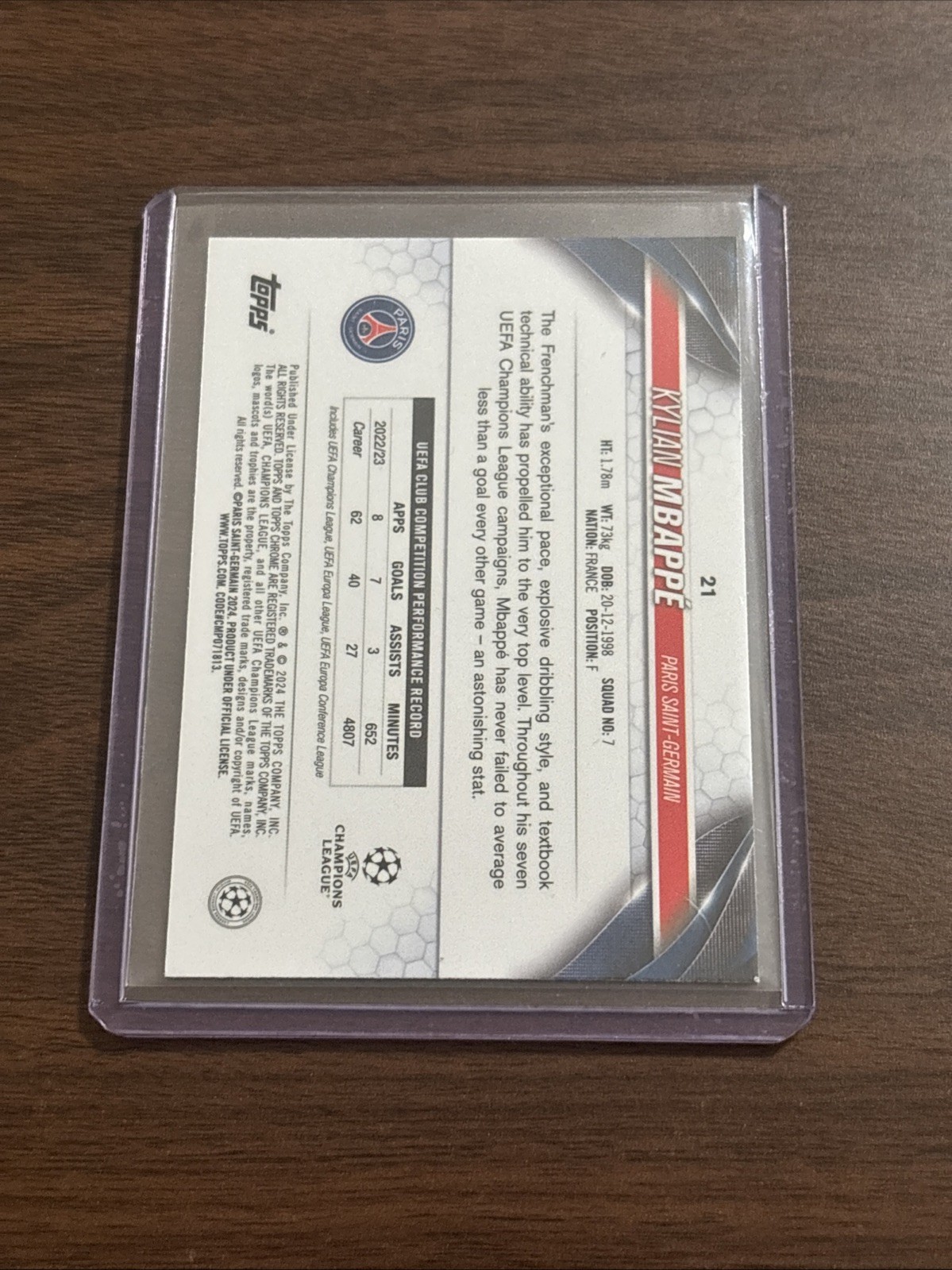 2023-24 Topps Chrome UEFA Club Competitions - Kylian Mbappe #21 Violet... view 3